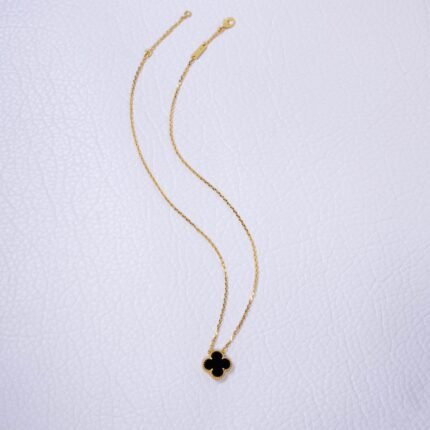 VCA Black Agate Clover Necklace / Golden Yellow