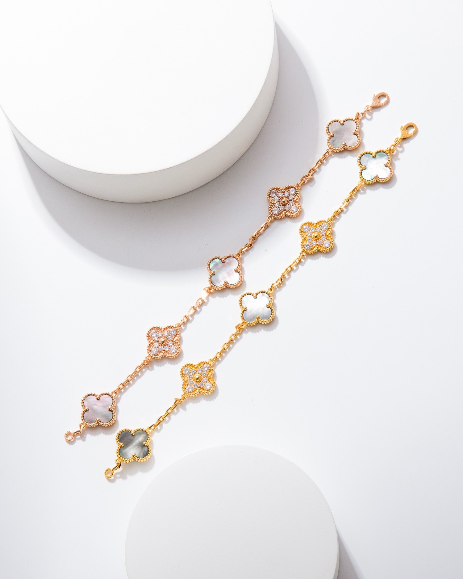 VCA Van Cleef Arpels Grey Mother-of-Pearl Diamond Five-Flower Bracelet Rose Gold/Gold