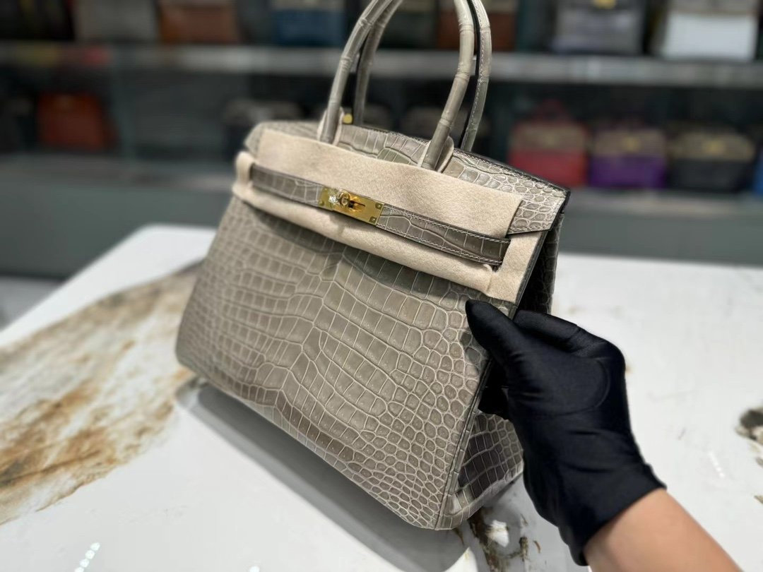 New Birkin 30cm imported saltwater crocodile, top craftsmanship, fully hand-sewn - Image 7