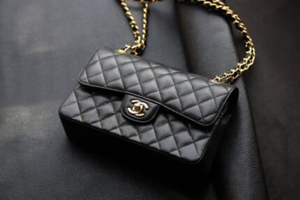 Caviar black gold 23cm genuine leather