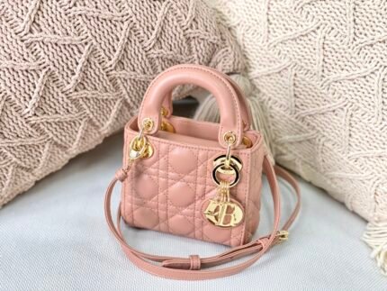 Super Mini LadyDior Handbag Lambskin Detail Color: Pink