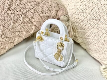 Super Mini LadyDior Handbag Lambskin Detail Color: White