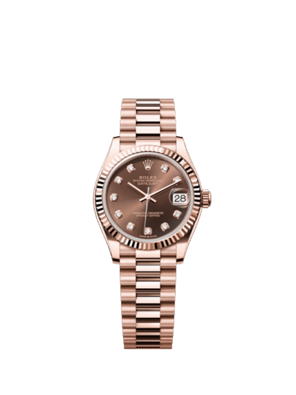The Oyster Perpetual Datejust 31 in 18 ct Everose gold with a chocolate-coloured diamond-set dial and a President bracelet. -m278275-0010