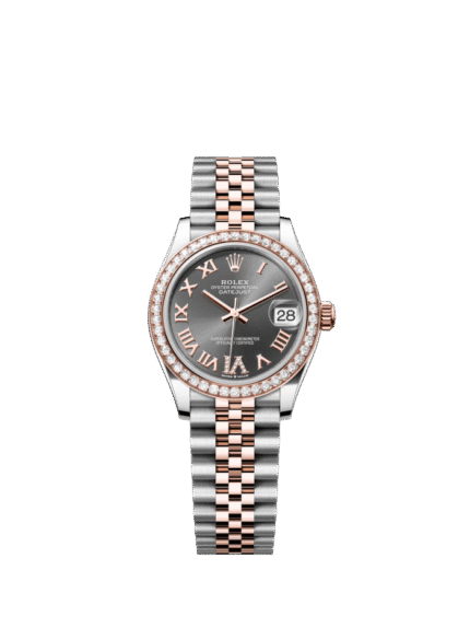 The Oyster Perpetual Datejust 31 in Everose gold and Oystersteel with a grey dial set with diamond plates and a Jubilee bracelet. -m278381rbr-0030
