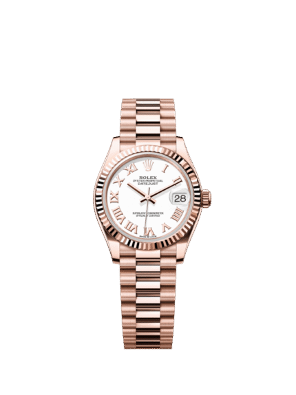 The Oyster Perpetual Datejust 31 in 18-carat Everose gold with a white dial and President bracelet. -m278275-0019