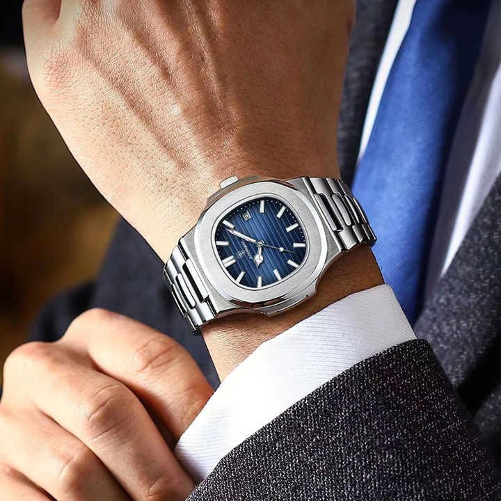 Blue dial. gray-silver stainless steel strap. men's watch 41 mm - Image 2