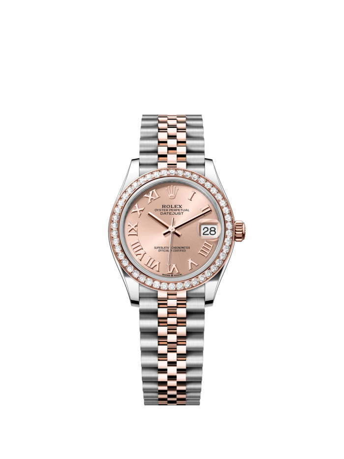 The Oyster Perpetual Datejust 31 is available in Everose gold and Oystersteel with a rose gold dial and a Jubilee bracelet. -m278381rbr-0002