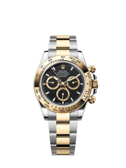 The Oyster Perpetual Cosmograph Daytona is available in yellow gold and Oystersteel with a black dial and contrasting counters. The watch is fitted with an Oyster bracelet with a tachymeter engraved on a yellow gold bezel. -m126503-0003 40mm