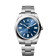 The Oyster Perpetual 41 is presented with a bright blue dial and an Oyster bracelet. -m124300-0003 - Image 17