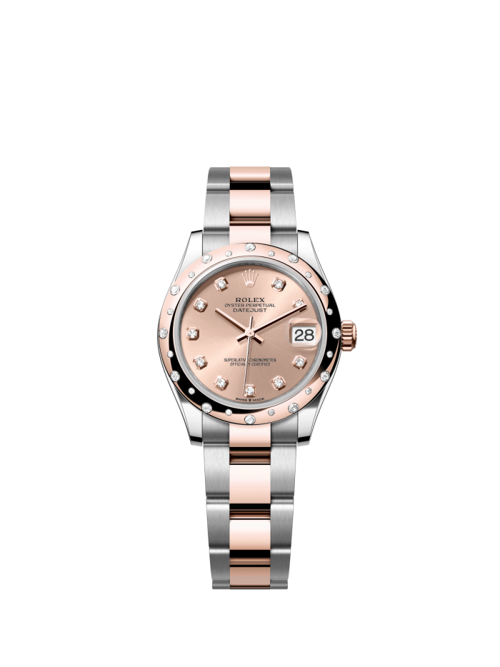 The Oyster Perpetual Datejust 31 is available in Everose gold and Oystersteel. with a rose gold-colour dial set with diamonds and an Oyster bracelet. -m278341rbr-0023