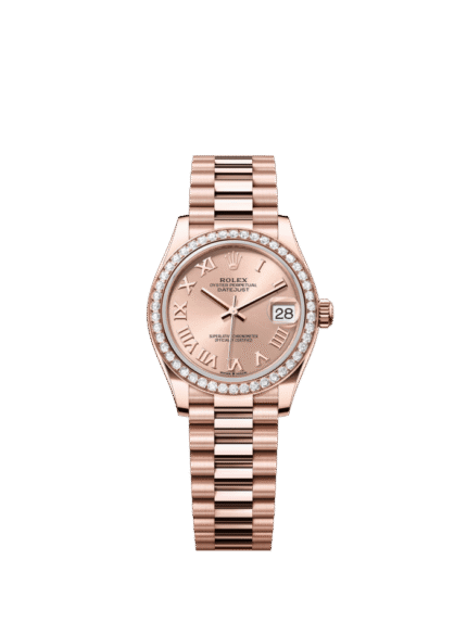 The Oyster Perpetual Datejust 31 is available in 18 ct Everose gold with a rose gold-tone dial and a President bracelet. -m278285rbr-0029