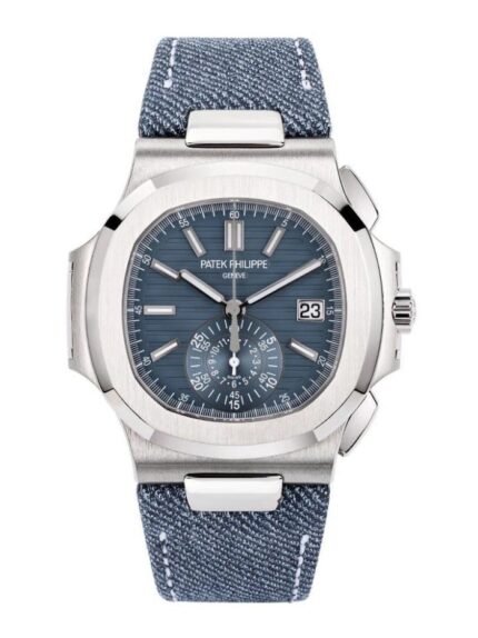 Gray blue dial. gray blue leather strap. men's watch 40.5 mm