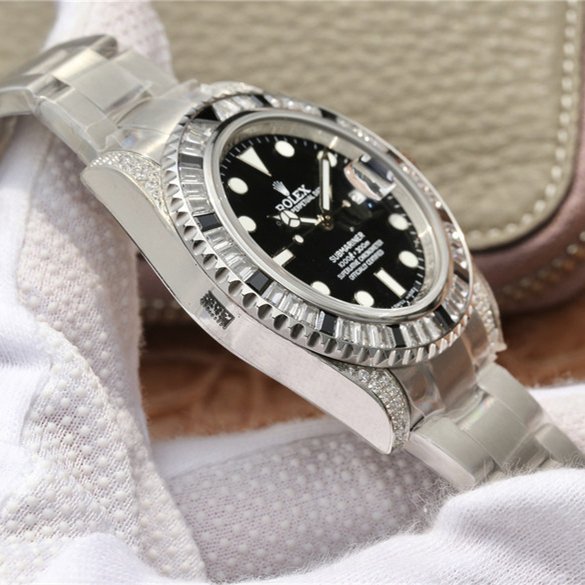 Rolex Submariner Silver Black Diamond 40mm - Image 8