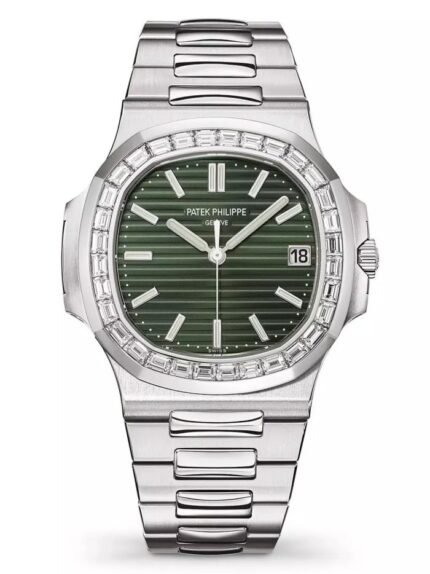 Green dial silver stainless steel strap men's watch 40 mm