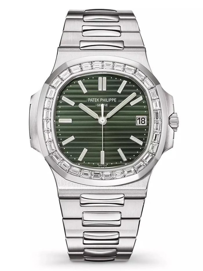 Green dial silver stainless steel strap men's watch 40 mm