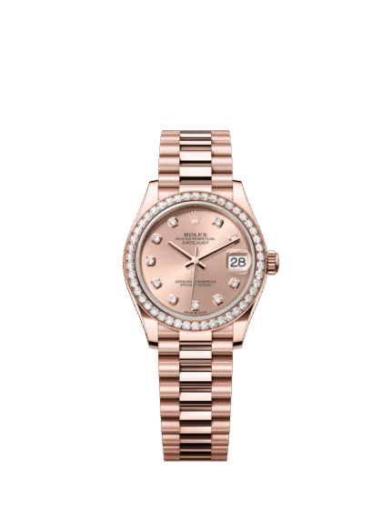 The Oyster Perpetual Datejust 31 in 18 ct Everose gold with a rose gold-tone diamond-set dial and a President bracelet. -m278285rbr-0025