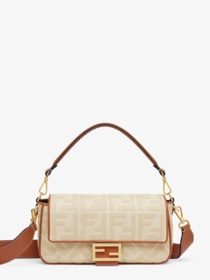 Baguette Natural Straw Bag With FF Embroidery